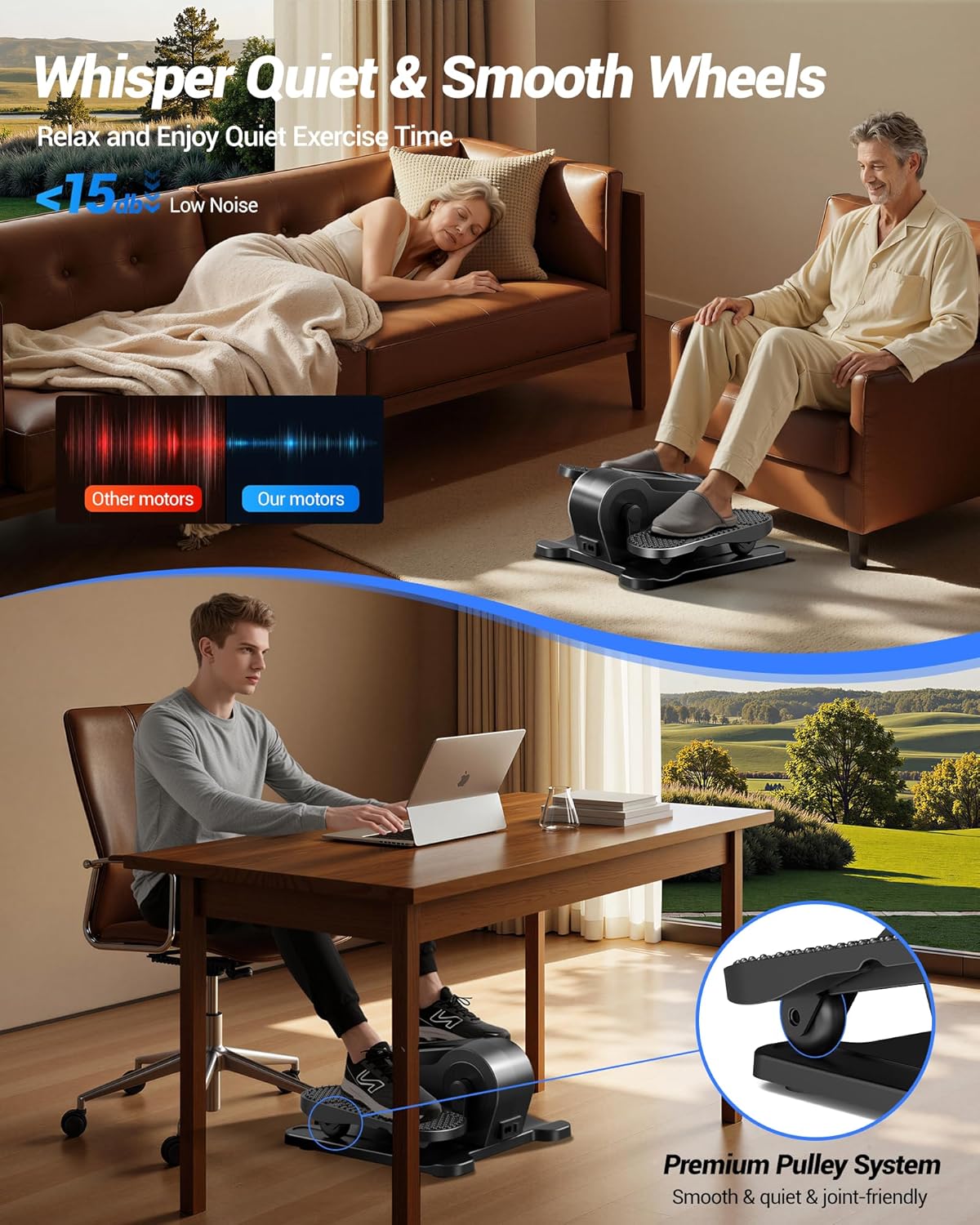 Elliptical Trainer – Crosstrainer – Pedaltrainer – Under Desk Trainer – Bureaufiets – 14 Snelheidsniveaus – Manuele en Automatische Modus