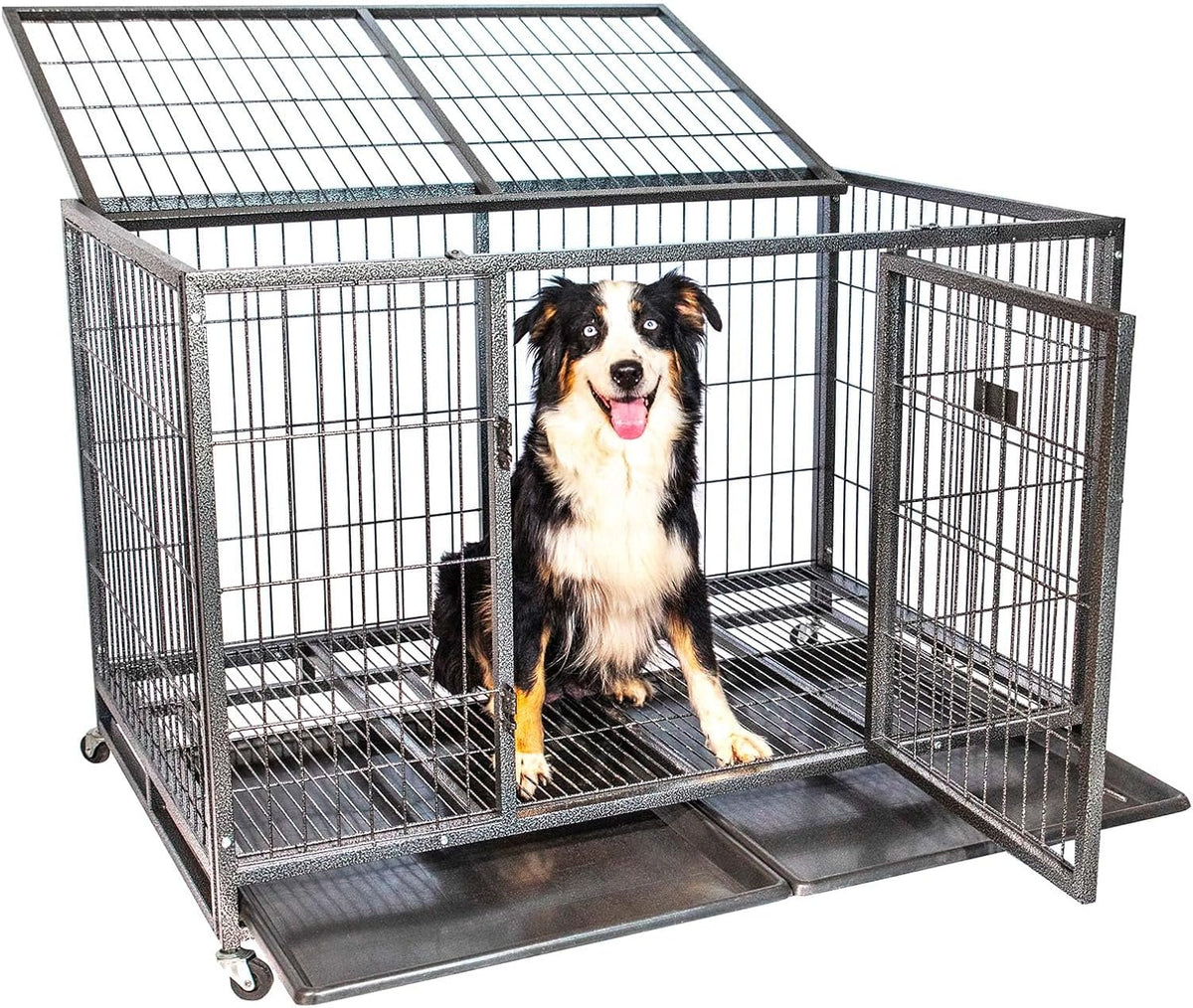 MouvedyXL Hondenkooi, Kooi voor binnen en buiten, 123 x 79 x 84 cm, transportbox, afsluitbare wielen, opvouwbaar, 2 deuren, afneembaar dienblad