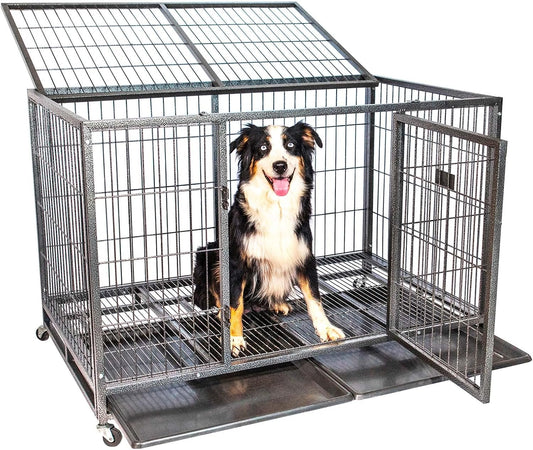 MouvedyXL Hondenkooi, Kooi voor binnen en buiten, 123 x 79 x 84 cm, transportbox, afsluitbare wielen, opvouwbaar, 2 deuren, afneembaar dienblad