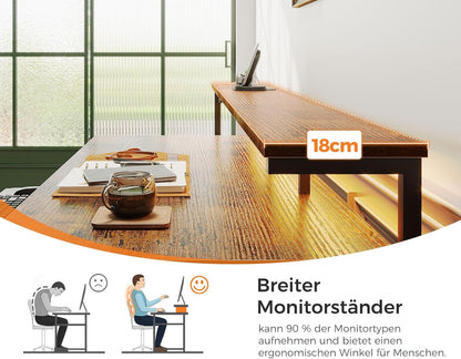 Colsehome Bureau met Laden, 140x48cm Omkeerbaar Computer Bureau met Stopcontact & USB, Gaming Tafel LED Licht, Toetsenbordlade & Monitorstandaard voor Kantoor, Slaapkamer, Bruin