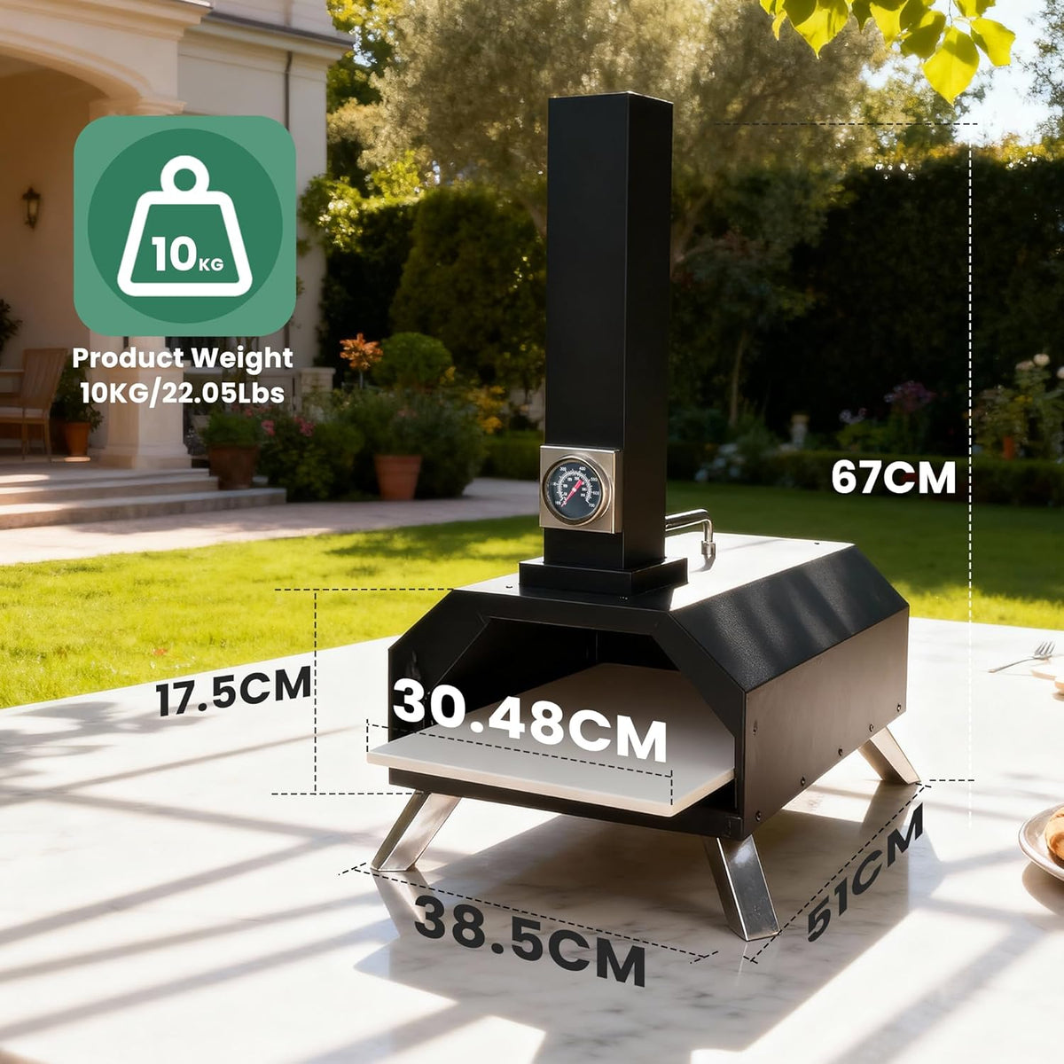 Draagbare opvouwbare 11 inch houtpellets pizzaoven, buitengebruik met ingebouwde thermometer en vierkante pizzasteen, geweldig voor kamperen, achtertuin, terras, tuin en feesten