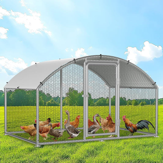 Chicken Coop Outdoor House, Rabbits, Galvanised Steel, Outdoor Chicken Coop with Lock and Waterproof PE Fabric for Chickens, Small Animals and Plants (3 x 2 x 2 m) - QUORE