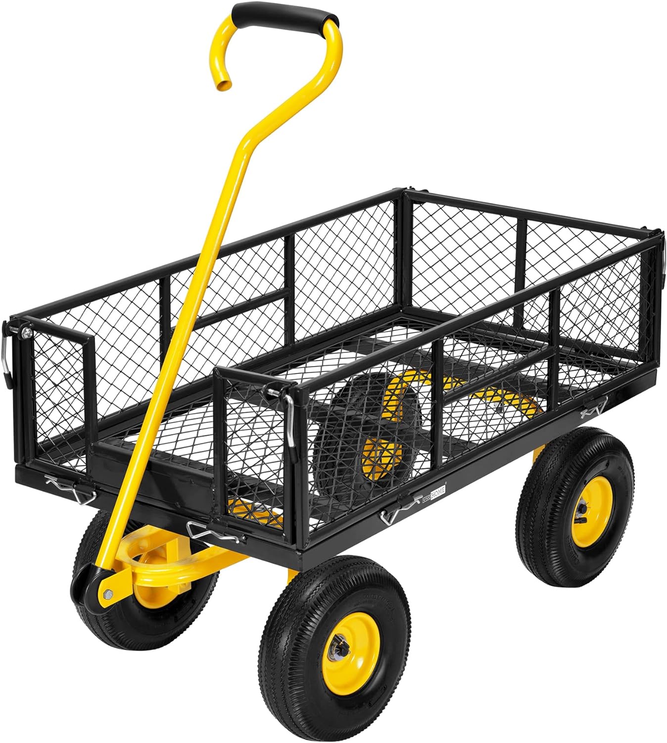 Vivohome Chariot de Jardin Pliable en Acier avec Côtés Amovibles et Roues de 25,4 cm Noir