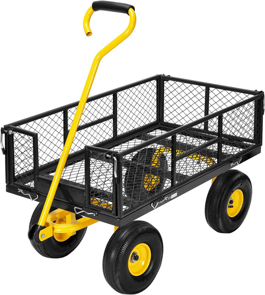 Vivohome Chariot de Jardin Pliable en Acier avec Côtés Amovibles et Roues de 25,4 cm Noir