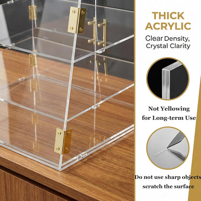 3 Dienblad Aanrecht Bakkerij Vitrine met Elastische Auto-Deur, 53,1 cm x 43,2 cm x 43,2 cm Commerciële Gebak Brood Voedsel Vitrine Opbergdoos voor Donut Taart Bagels Koekje