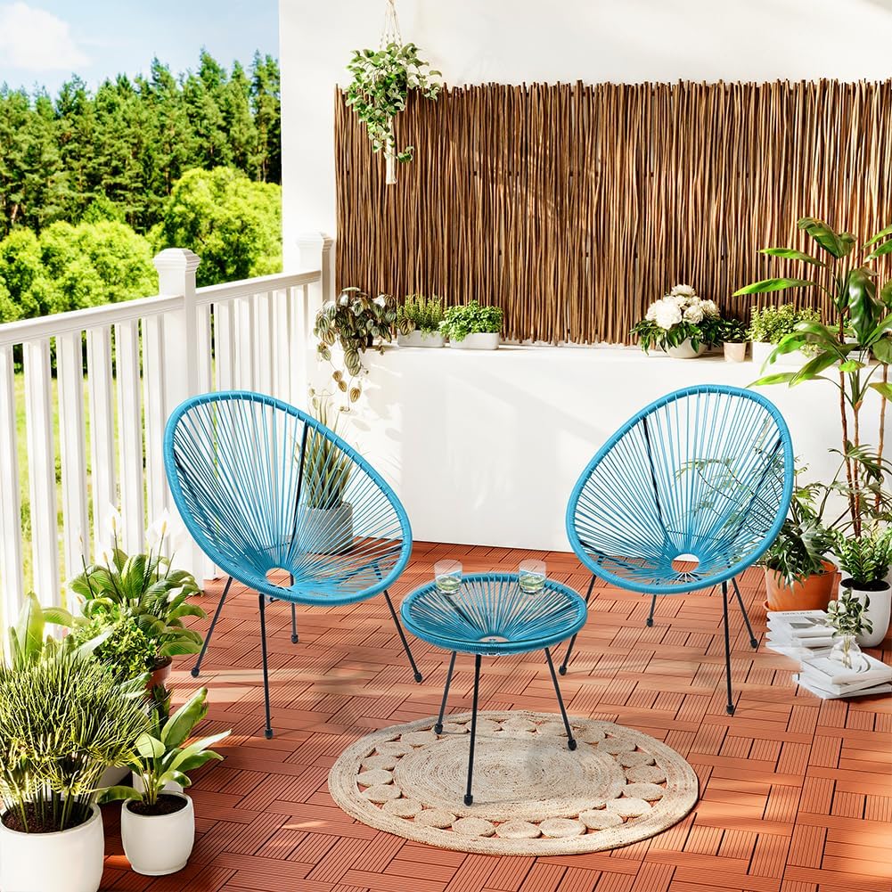 Shally Dogan Freddy Tuinmeubelset van polyrotan, 2 stoelen met tafel, 2 eistoelen, 1 tuintafel, woonkamer, terras, restaurant, bistro, bar (lichtblauw)