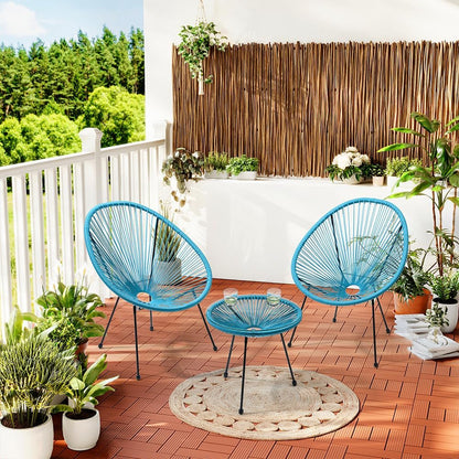 Shally Dogan Freddy Tuinmeubelset van polyrotan, 2 stoelen met tafel, 2 eistoelen, 1 tuintafel, woonkamer, terras, restaurant, bistro, bar (lichtblauw)