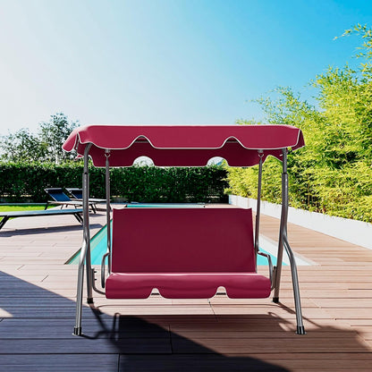 Schommelbank 3-zits met verstelbaar zonnedak, gevoerd kussen, robuust frame van gelakt staal, voor buiten, tuin, balkon, terras, zwembad, 170 x 110 x 153 cm (bordeauxrood)
