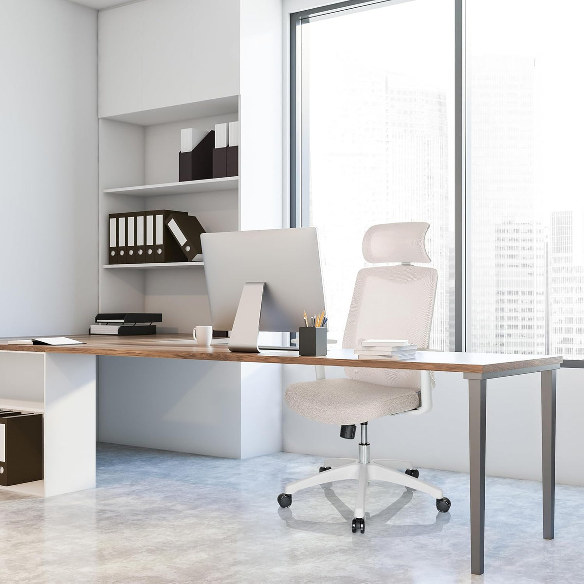 hjh OFFICE Thuisgebruik bureaustoel MIKEO W stof/netstof Beige