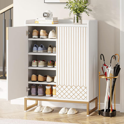Tribesigns Shoe Cabinet with 2 Doors, 75 x 35 x 105cm, 5 Layers Shoe Storage Cabinet, 25 Pairs Wooden Shoe Cabinets, Modern Shoe Organizer Storage for Living Room, Bedroom, Hallway, Closet, White
