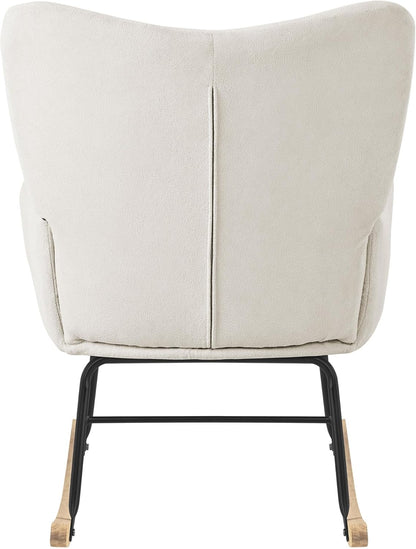 ML-Design Rocking Chair with Terry Cloth Upholstery, Upholstered Armchair with Wooden Sleds and Armrests for Living Room/Bedroom/Balcony, Beige Recliner with Wings
