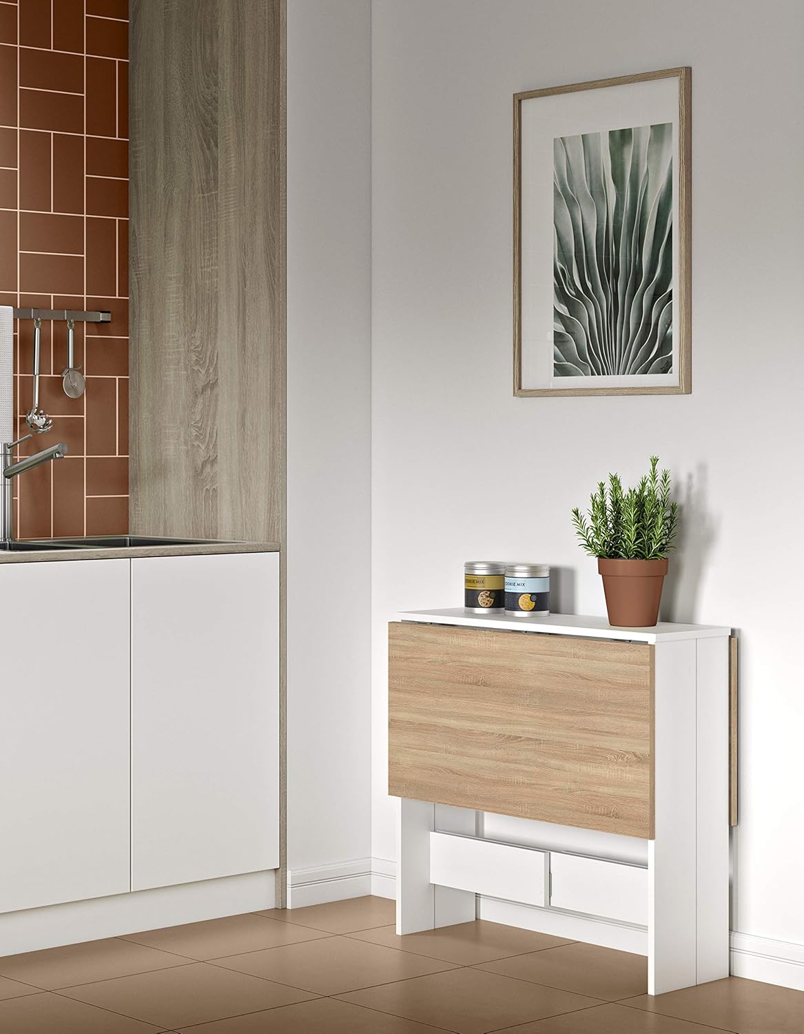 Symbiosis Trick B2 tafel, hout veredeld, blanc/chêne naturel, 73,4 x 103 x 76 cm