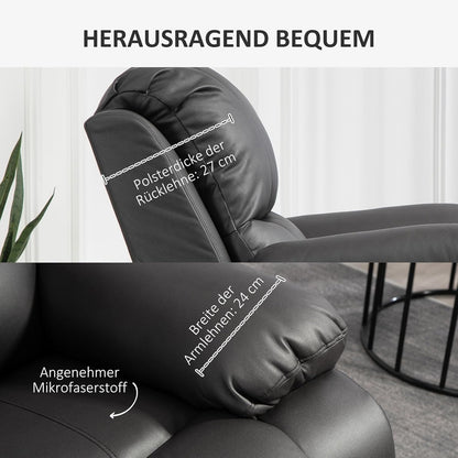 Relaxstoel – Fauteuil – TV Stoel – Ligstoel – Zwarte Microvezel Stoel – Verstelbare Rugleuning Tot 135° – Ingebouwde Voetensteun & Draaibaar