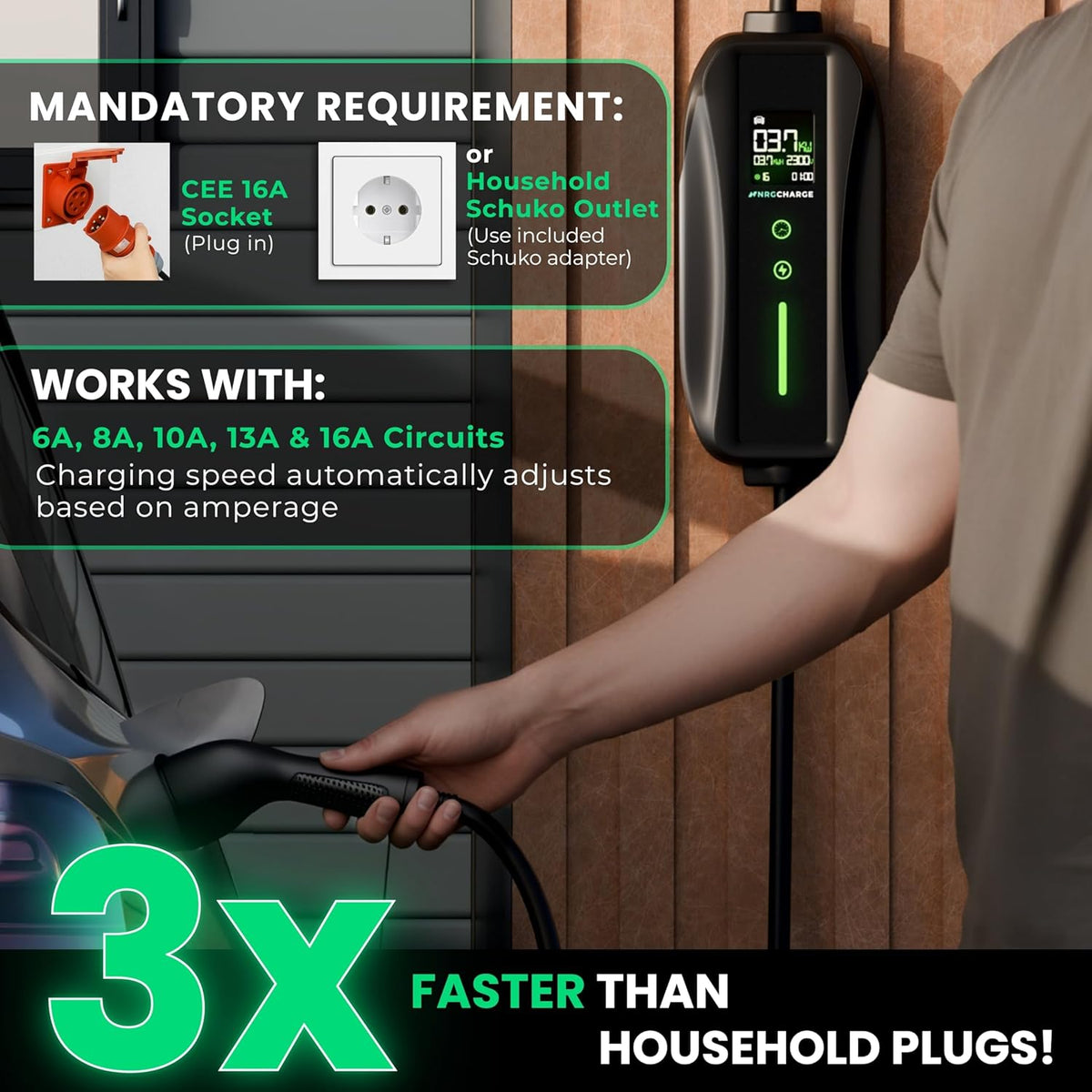 Oplaadkabel Type 2 CEE-stekker [3-fase, 7m, 6-16A] - Mobiele Wallbox & EV-oplader - Snel opladen voor elektrische auto - Compatibel met VW, Tesla, BMW, Audi, Hyundai en meer (11 kW, 5 meter