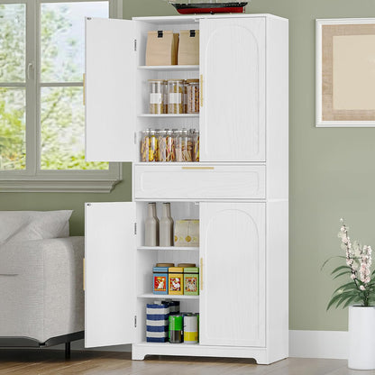 Hzuaneri High Dresser with 4 Doors, Kitchen Cabinet with Drawer, Adjustable Shelf, for Living Room, Kitchen, Dining Room, 40 x 75 x 181 cm, White PT18103XEU