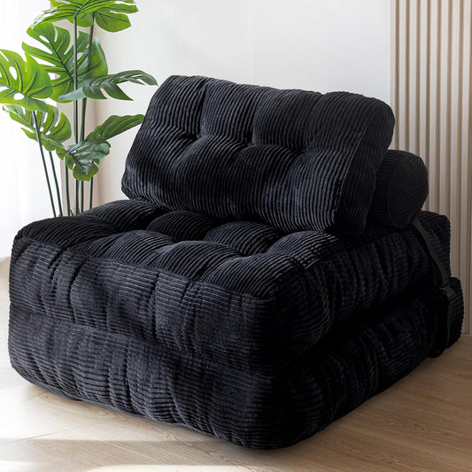 MAXYOYO Opvouwbare slaapbank, converteerbare slaapstoel met kussen, matras met rugsteun, draagbaar stoelbed, comfortabele lounge voor woonkamer, slaapkamer, zwart