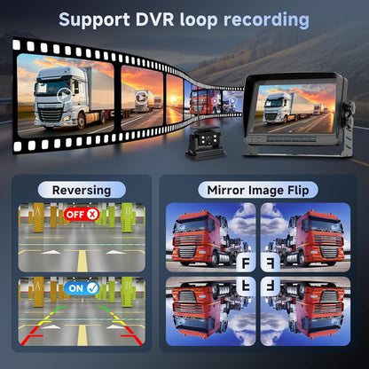 Hodozzy Draadloze achteruitrijcamera met zonne-energie, 2 camera's, magnetische radio, 1080p nachtzicht, 7 inch waterdicht monitor, loopopname, auto cameraset voor camper