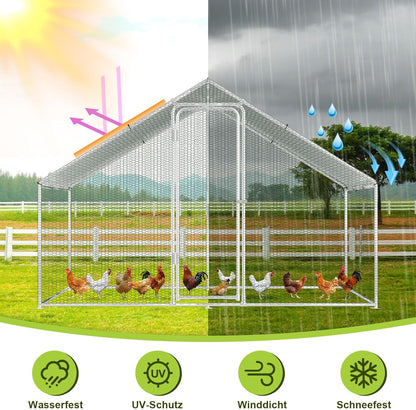 XXL Chickens with Safety Lock and Waterproof PE Tarpaulin, Plenty of Space for Chickens, Rabbits and Other Small Animals, Sturdy Steel Frame, 3 x 3 x 2 m, Red - QUORE