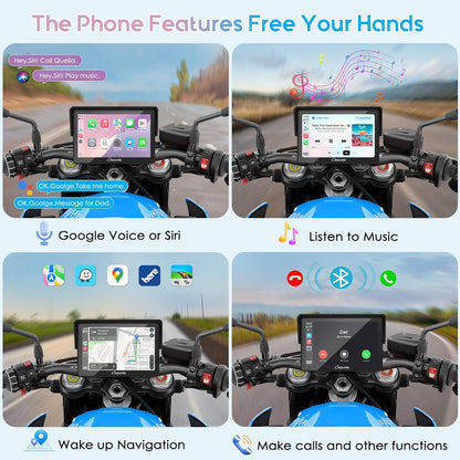 Motorfietsnavigatie – GPS Scherm – Motorfiets GPS – Navigatiesysteem – Telefoonhouder – 5 Inch Waterdicht Touchscreen – Draadloze CarPlay & Android Auto – Dual Bluetooth & Intercom