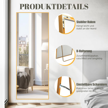 Aplancee Staande spiegel, 170 x 75 cm, zwart, grote full-body spiegel, wandspiegel met aluminium frame, om staand of op te hangen aan de muur, vloerspiegel voor slaapkamer, woonkamer en kleedkamer