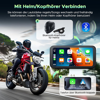 Draadloos CarPlay Scherm Motorfiets – Motorfiets Display – Navigatiescherm – Android Auto Scherm – Touchscreen GPS – 6,25 Inch HD IPS – IP67 Waterdicht Met Bluetooth 5.0