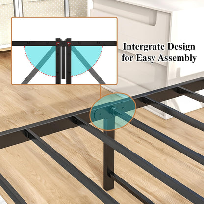 HOJINLINERO Bedframe van metaal en hout, metalen bedframe met lattenbodem, voor volwassenen, kinderen, jongeren, slaapkamer, logeerkamer, eenvoudige montage, bed, 90 x 200 cm, zwart