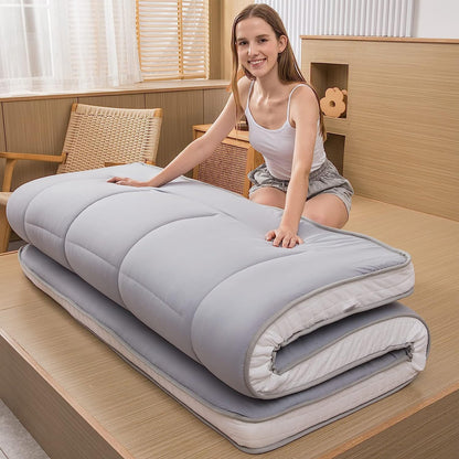 MAXYOYO Futonmatras, gewatteerd Japans vloermatras, gewatteerde matrasoplegger, extra dik, opvouwbaar, ademend, vloerligbed, logeerbed, voor campingbank, grijs, 90 x 190 cm