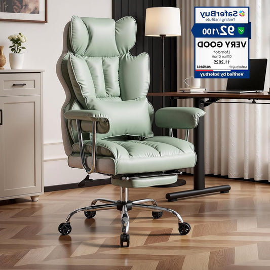 Efomao ergonomic office chair, PU leather director chair, office chair up to 200 kg with footrest and lumbar support, high back adjustable chair - QUORE