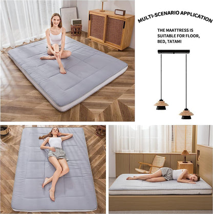 MAXYOYO Futonmatras, gewatteerd Japans vloermatras, gewatteerde matrasoplegger, extra dik, opvouwbaar, ademend, vloerligbed, logeerbed, voor campingbank, grijs, 90 x 190 cm