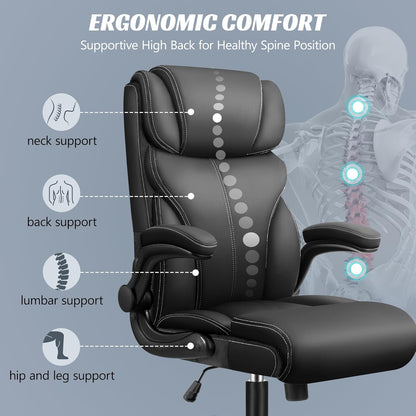 Bureaustoel – Ergonomische Stoel – Computerstoel – Draaistoel – Bureaustoel Met Verstelbare Rugleuning – 7 Ergonomische Steunpunten – Ademend PU-Leer Met Ventilatie