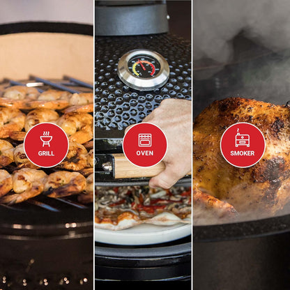 KAMADO BONO Ceramic BBQ Grill, 13" Picnic I, Mini Kamado BBQ Charcoal Grill, Egg BBQ, Kamado Barbecue Grill I, Portable Oven and Smoker with Stand - QUORE