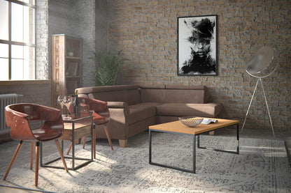 HomeTrends4You Sira 2 Salontafel, Wildeiken Massief Geolied Hout, Zwart Metaal Frame, 110 x 60 cm, Hoogte 43 cm