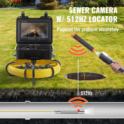 VEVOR Inspectiecamera, 9 inch, 50 m, buiscamera, 720p, kanaalcamera, 512 Hz, endoscoopcamera, 12 V, 4500 mAh lithiumbatterij, 6 uur, buisinspectiecamera, IP68, voor rioleringen, rioleringen,