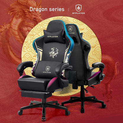 GTPLAYER Gaming Chair with Bluetooth Speakers and Footrest, Ergonomic Computer Chair, Rugged High Back Lumbar Support, Home Office Chair (Black) - QUORE
