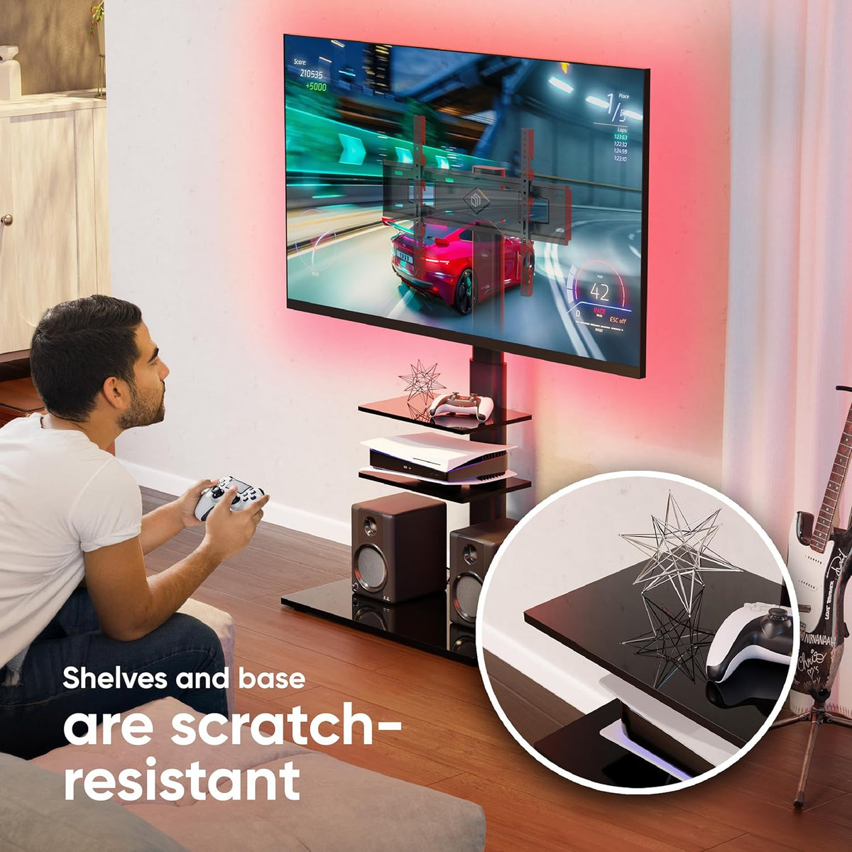 ONKRON TV Vloerstandaard voor 32-65 inch TV’s tot 40 kg, universele TV standaard kantelbaar en in hoogte verstelbaar max 600x400 VESA Standaard TV statief/TV wagen met wielen zwart TS5550-B