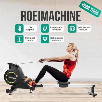Avalo Rowing Machine Collapsible With Display - Rowing Machine With 8 Resistance Levels - Rowing Machine - QUORE
