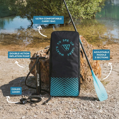Wattsup - Sup Stand Up Paddle Opblaasbare F11 11' - 335x81x15cm Dropstitch - Compleet Pakket: Peddel Leash Pomp Draagtas - Tot 150kg -Blauw