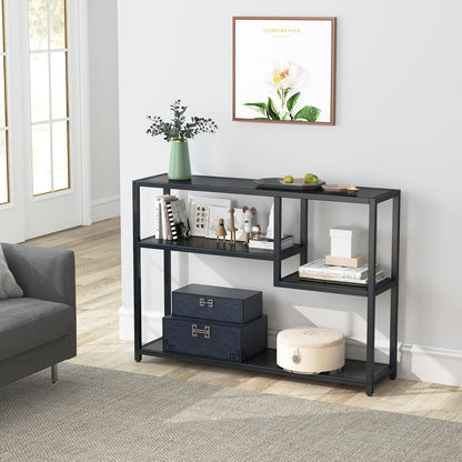 Tribesigns Console Table, Small Black Entrance Table with Storage Compartments, 108 cm, Vintage Side Table Rear Coffee Table for Living Room, Entrance, Hallway, Foyer, TV Stand