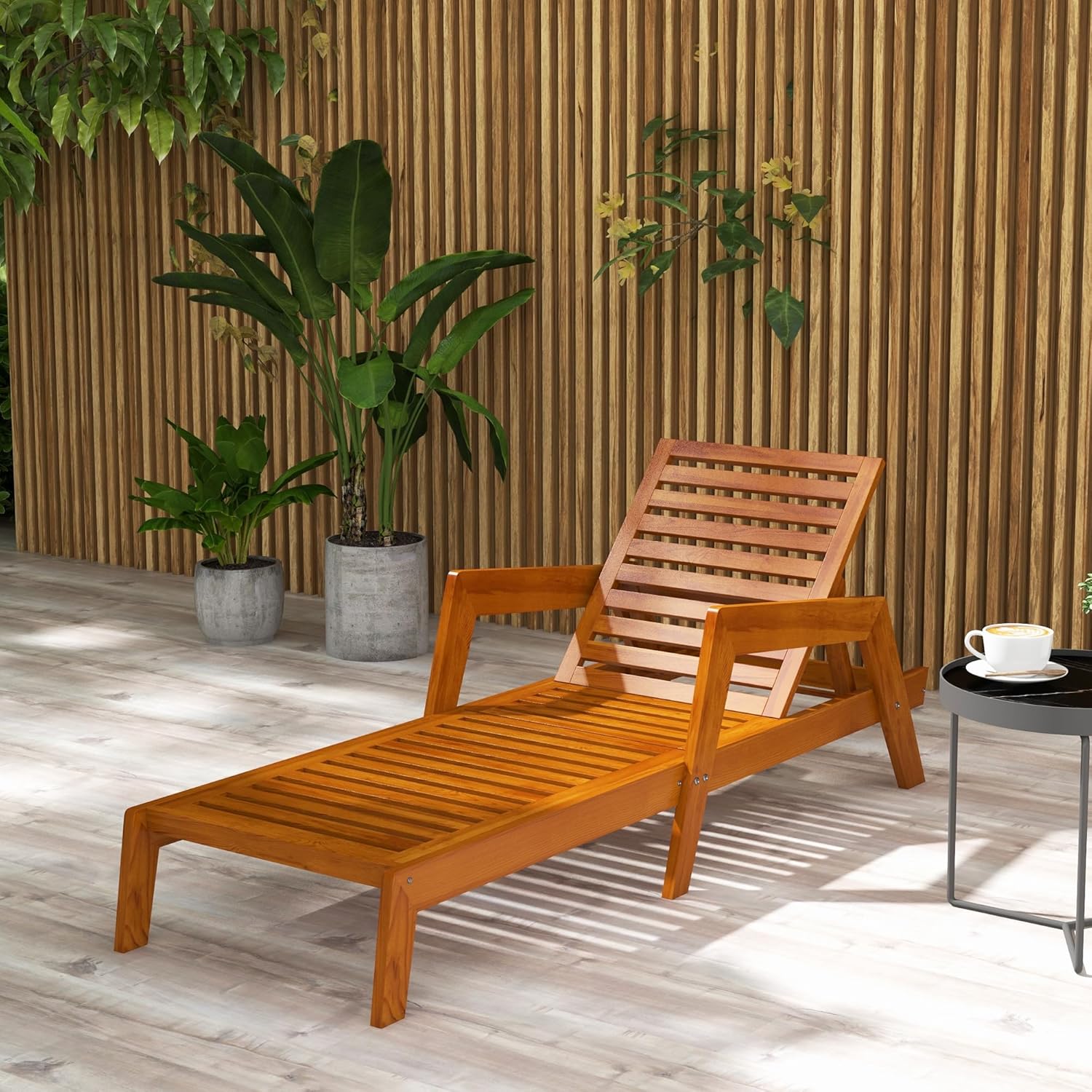 Outsunny Sun Lounger, Garden Lounger, Wood Lounger, Weatherproof, Relax Chair for Balcony, Patio, Load up to 120 kg, Orange, 66 x 190 x 73.5 cm - QUORE