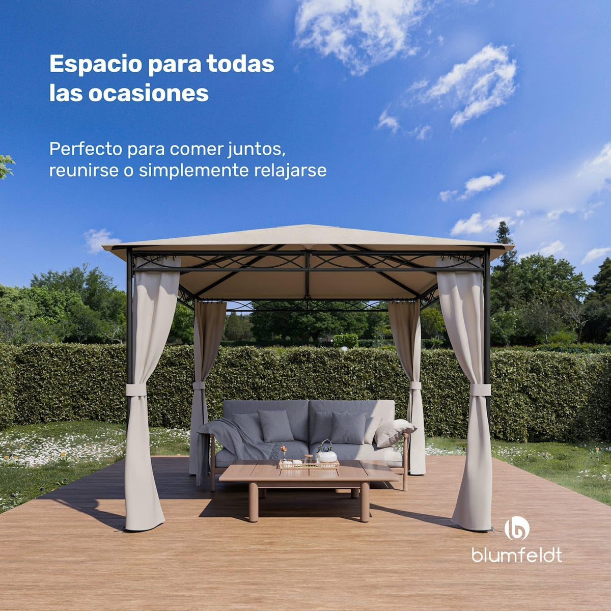 Tuinpaviljoen – Tuinoverkapping – Tuinkamer – Tuinlounger – Tuinhuisje – 295x267x295 cm – Water- en UV-bestendig Polyester – Roestvrij Stalen Frame