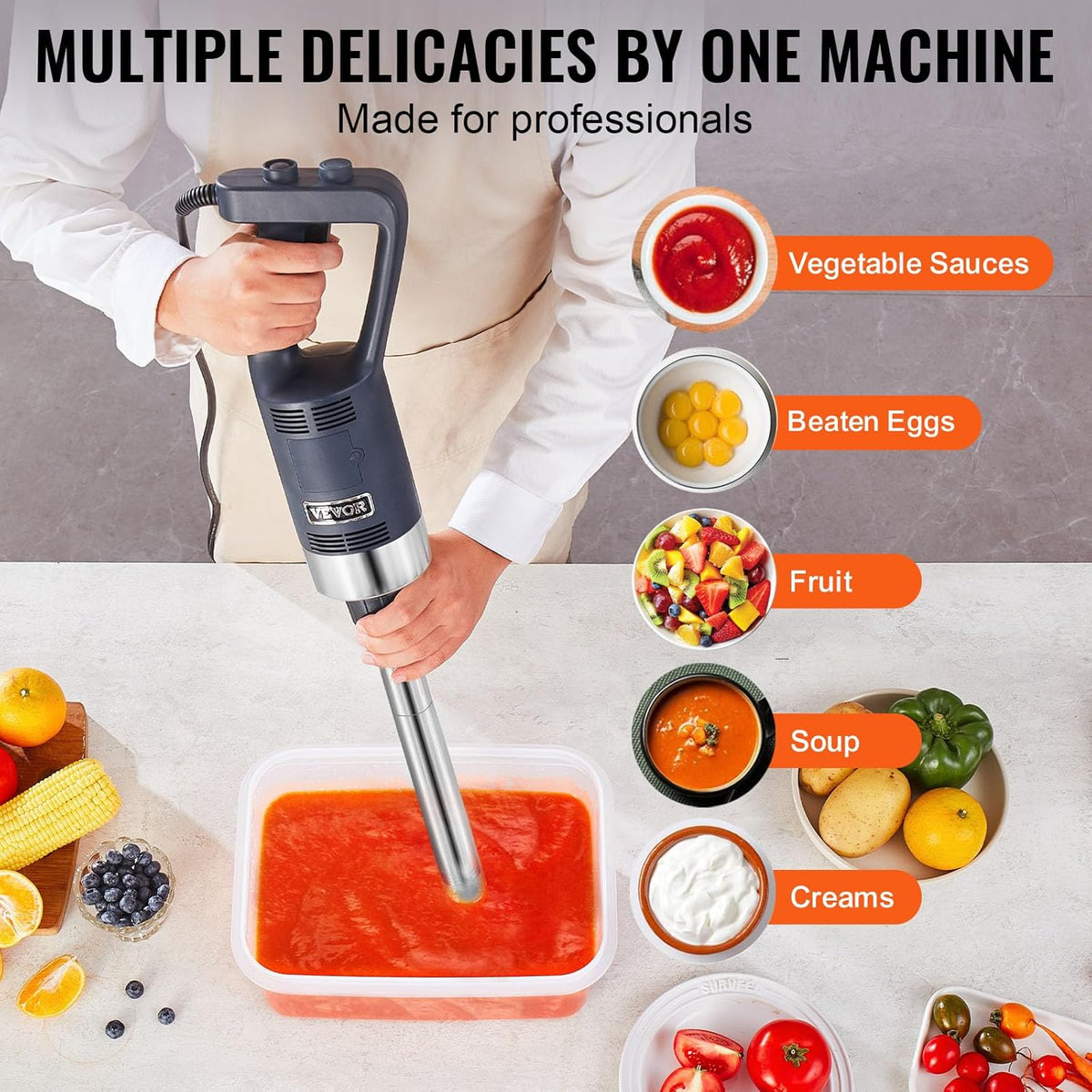 VEVOR Commerciële staafmixer, 500 W, handmixer, dompelstang, 406 mm, draagbare mixer, traploos variabele snelheid, met lemmet van roestvrij staal, voor soep, saus, puree, levensmiddelen, crème