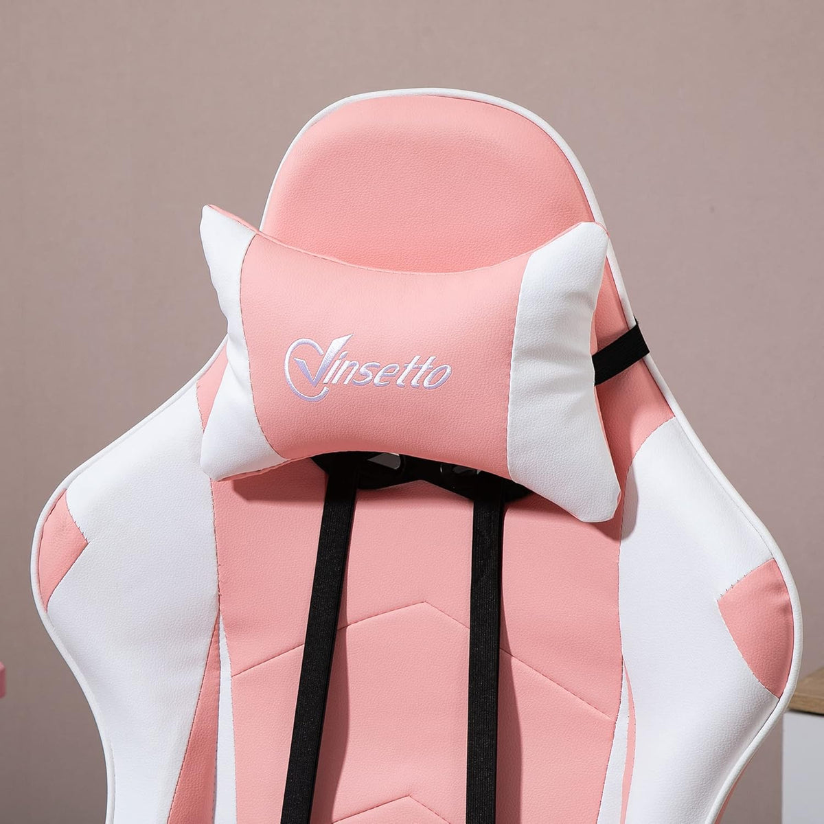 Vinsetto Gaming Chair, Ergonomic Office Chair with Headrest, Massage Lumbar Cushion, Footrest, Swivel Gaming Chair, PC Chair with Connecting Armrests, Tilt Function, Pink - QUORE
