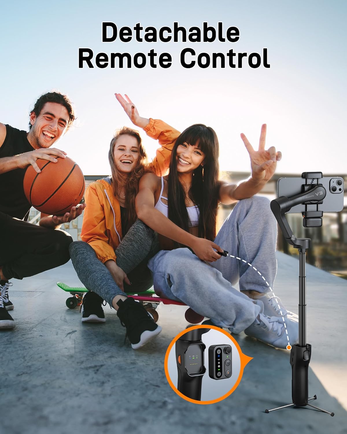 hohem iSteady V3 Gimbal Smartphone, geüpgraded 3-assige gimbal stabilisator, magnetische AI-tracker, afneembare controller, ingebouwde verlengpool en tripod, opvouwbare stabilisator voor live