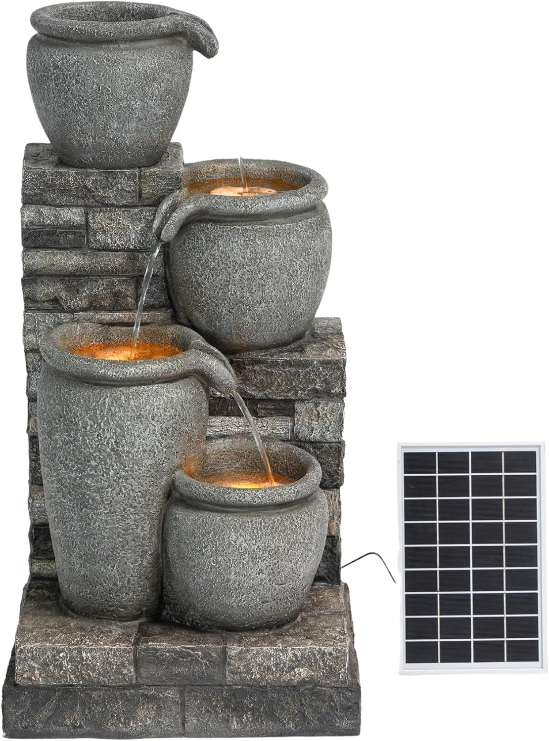 Teamson Home 4 Lagen Zonneenergie Fontein Grijs voor Tuin en Patio