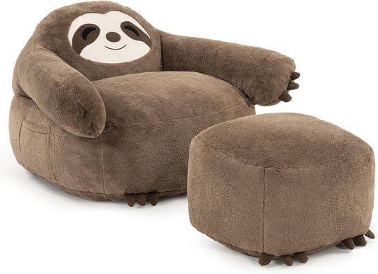 Pamapic Zitzak, zitzak met voetenbank, zitzak inclusief vulling, ergonomische relaxstoel, wollige loungesofa, zitgelegenheid voor woonkamer, slaapkamer en speelkamer