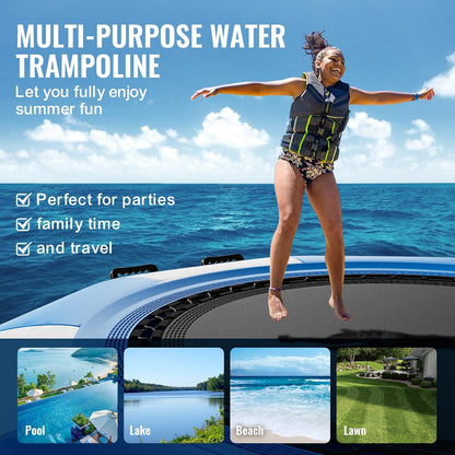 VEVOR Opblaasbare watertrampoline, opblaasbare watertrampoline, 200 x 50 cm, draagbaar zwemplatform met ladder en elektrische luchtpomp, voor kinderen, zwembad, blauw en wit
