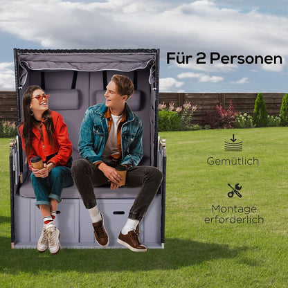 Outsunny Beach Chair Sun Lounger with Protective Cover for Cup Holders PE Rattan Grey 118 x 79 x 150 cm - QUORE