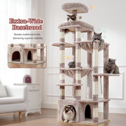 Krabpaal – Kattenboom – Krabmeubel – Klimpaal – Kattenhuis – Bruin Beige – XXL Stabiele Basis 70x50 cm – Extra Groot Platform 50x40 cm - QUORE