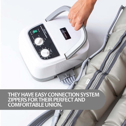 Edicare, Pressotherapie voor thuis, voor vermoeide benen en voeten, 6 ventielen, bevordert een betere doorbloeding, lymfedrainage, eenvoudig in gebruik, professionele efficiëntie (apparaat en benen)