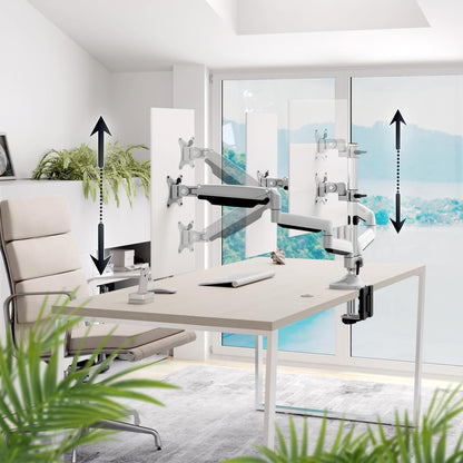 RICOO Triple Monitor houder tafel gasveer voor 15-29 inch, ergonomisch, VESA tafelhouder, monitorarm TS9911, monitorhouder 3 monitorarm beeldschermhouder